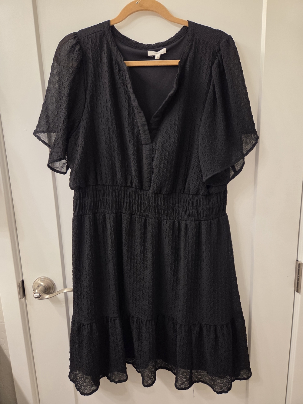 Maurices Black Textured V-Neck Smocked Waist Midi Dress